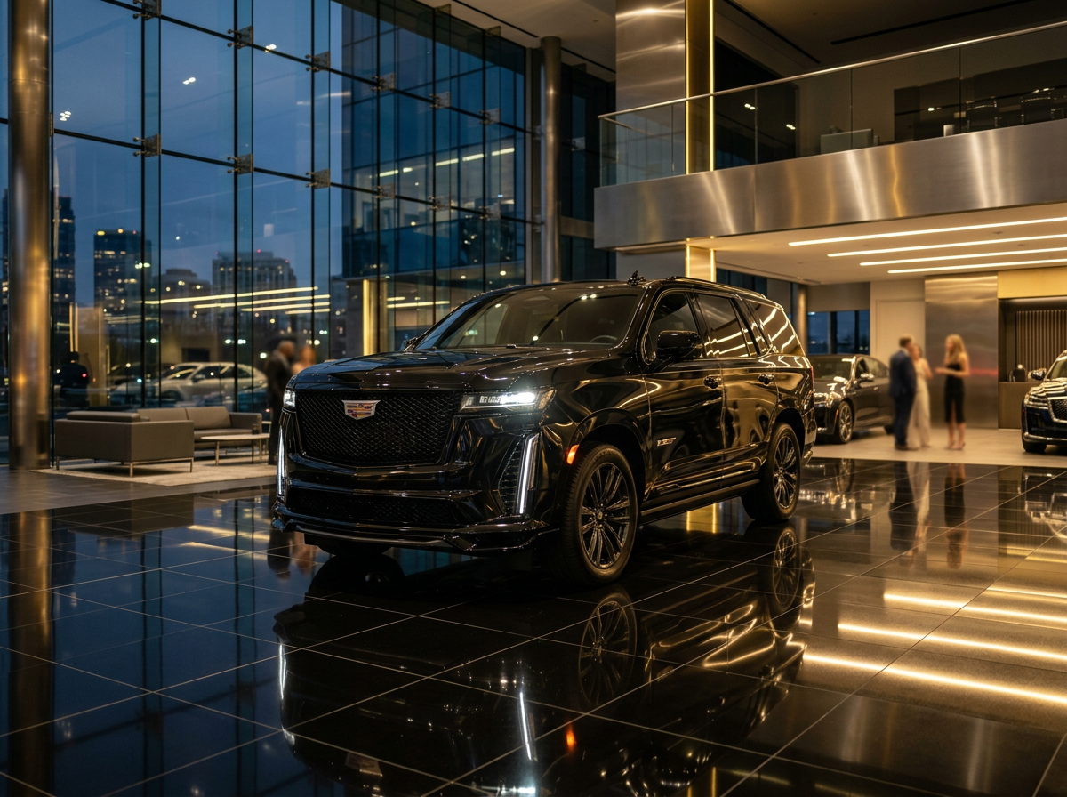 Cadillac SUV in showroom